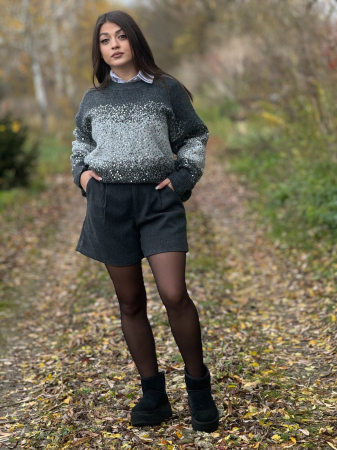 Bluza dama gri tricotata cu gat rotund si paiete - Pretty Women [2]