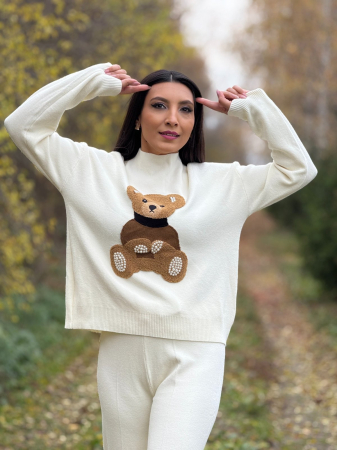Bluza dama ivory cu ursulet si perlute [2]