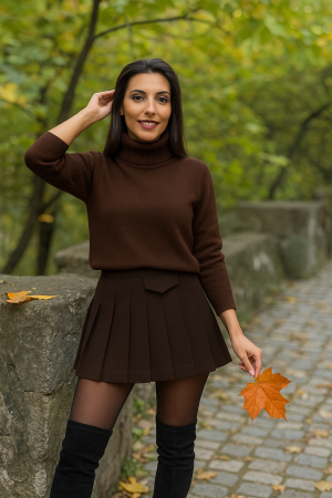 Colectia de TOAMNA - Bluza dama maro cu gat inalt