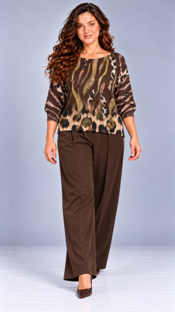 Colectia NOUA - Bluza dama maro cu insertie imprimeu animal print