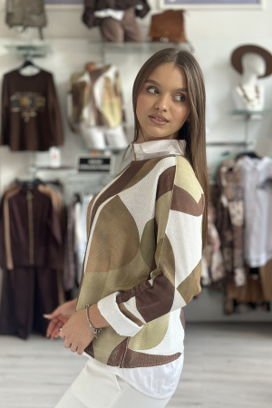 Bluza dama maro tip fluture cu imprimeu geometric [2]
