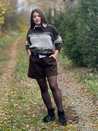 Bluza dama maro tricotata cu gat rotund si paiete [3]