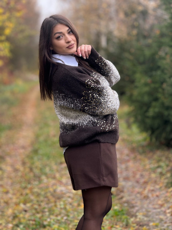 Bluza dama maro tricotata cu gat rotund si paiete [4]
