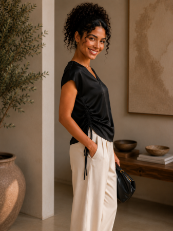 Camasi - Bluza dama neagra cu anchior si snur pe lateral