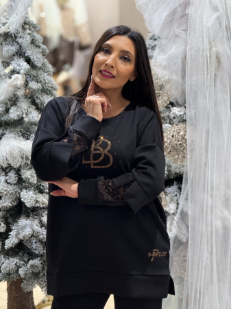 Bluza dama neagra cu dantela la maneci si aplicatii pentricele BB [1]