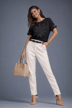 Colectia NOUA - Bluza dama neagra stil fluture cu floare brodata