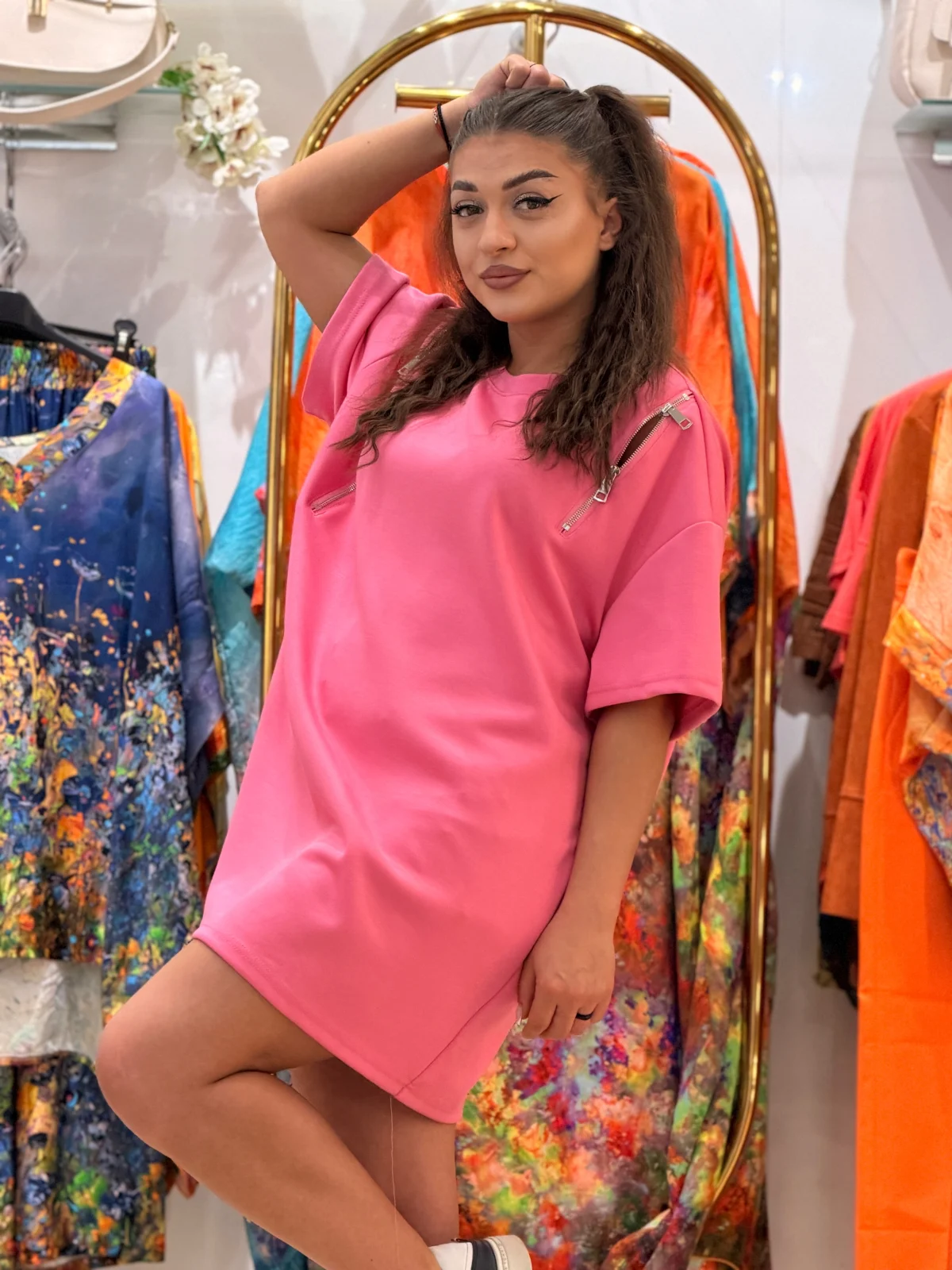 Noutati - Bluza dama roz cu fermoare verticale