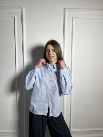 Camasi - Bluza dama tip camasa cu dungi verticale si strasuri fine