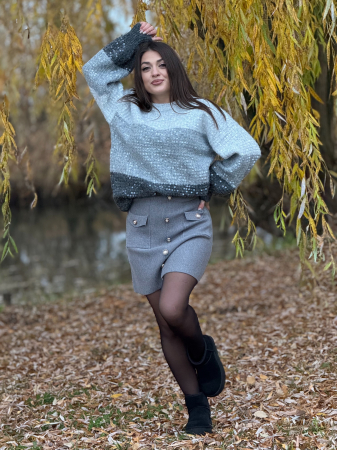 Bluza dama tricotata tricolor cu gri si paiete [2]