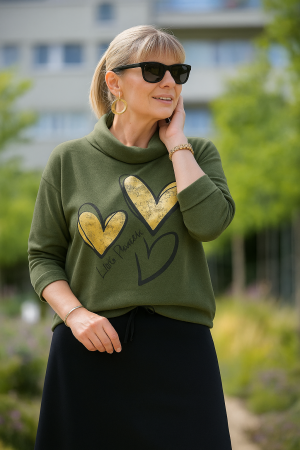 Noutati - Bluza dama verde cu imprimeu inimioare