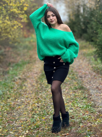 Bluza dama verde din mohair cu guler barcuta [2]