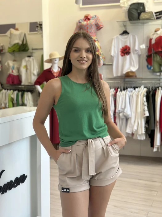 Tricouri si topuri - Bluza dama verde fara maneci din bumbac