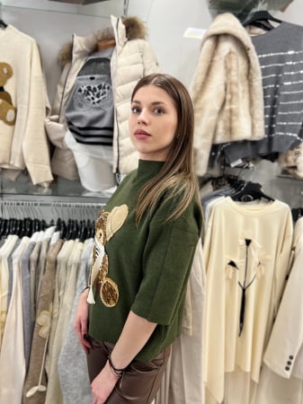 Bluza dama verde kaki cu ursulet cu fular si caciula [2]