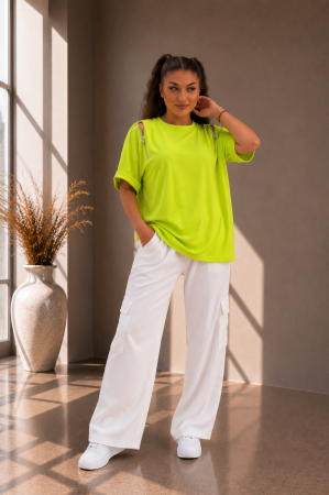 Bluze - Bluza dama verde neon cu fermoare verticale