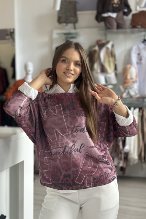 Bluza dama visinie tip fluture cu imprimeu animal print si scris [1]
