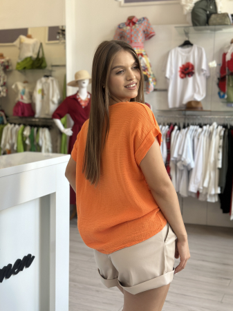 Bluza portocalie din bumbac cu floricele aplicate orizontal [1]