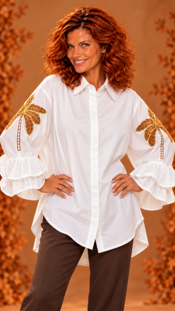 Camasi - Camasa dama alba cu broderie palmier