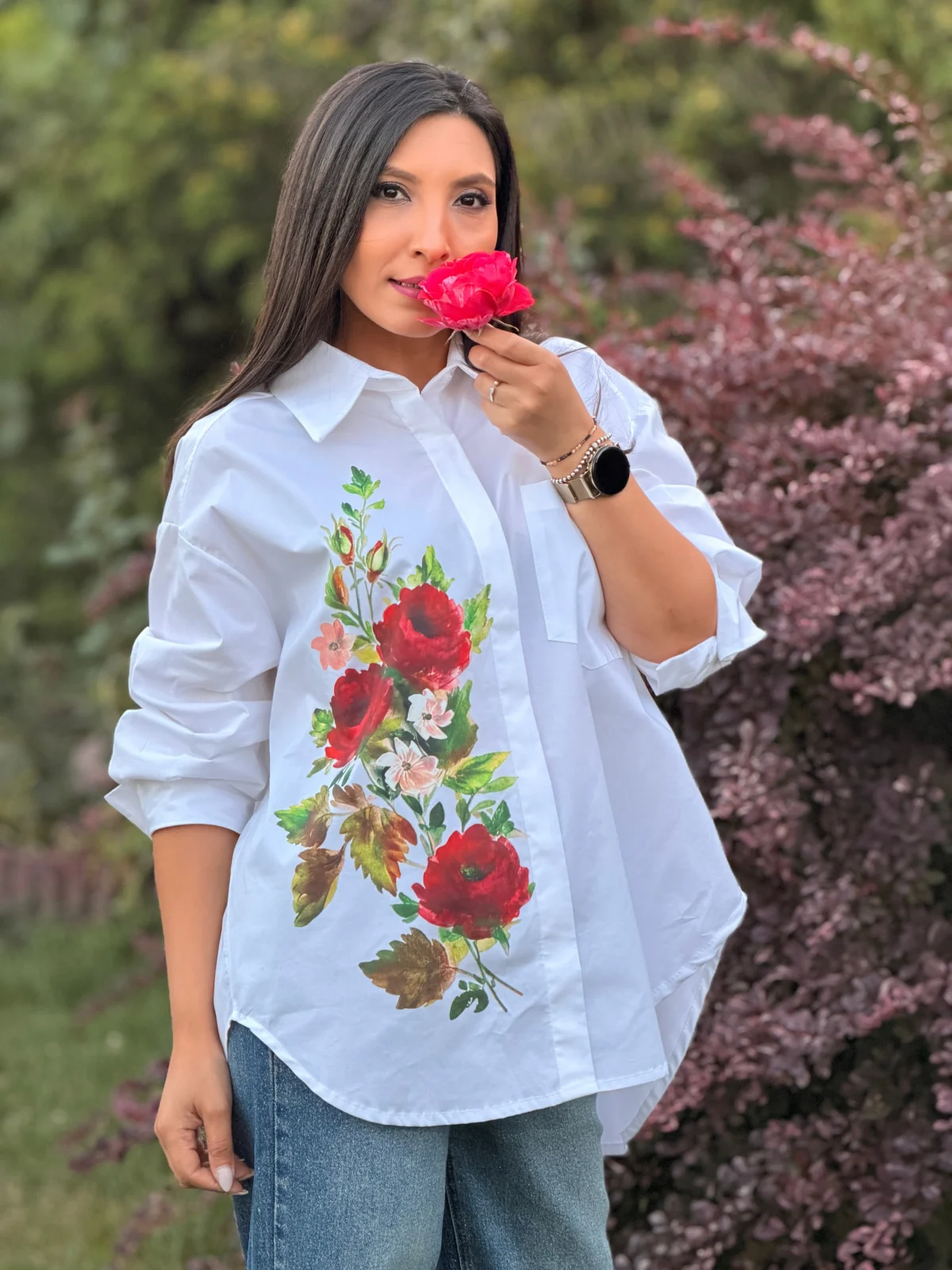 Camasi - Camasa dama alba cu imprimeu floral