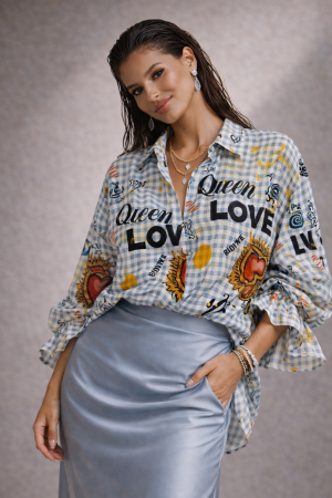 Camasi - Camasa dama alba cu imprimeu viu colorat