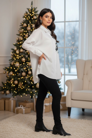 Camasa dama alba din bumbac cu broderie neagra [3]