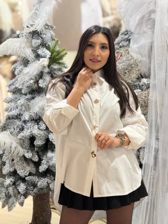 Camasi - Camasa dama alba din bumbac cu brose detasabile