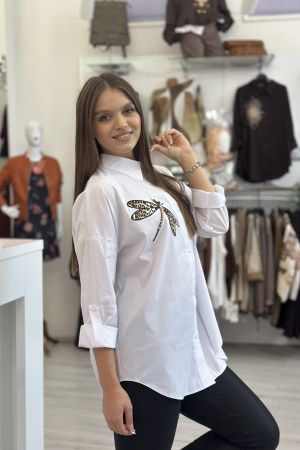 Camasa dama alba din bumbac cu libelula animal print [2]