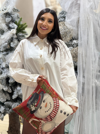 Camasa dama alba din bumbac cu nasturi suopradimensionati aurii [1]