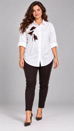 Noutati - Camasa dama alba oversize cu imprimeu flori de mac maro si pietricele