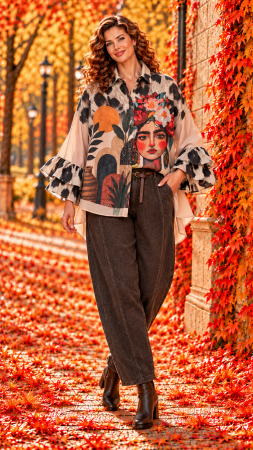 Imbracaminte dama - Haine cu suflet - Camasa dama bej cu imprimeu abstract Frida si animal print