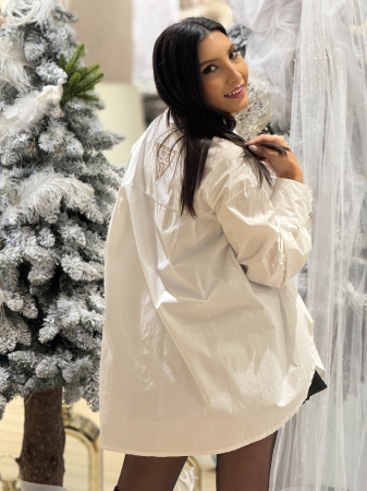 Camasa dama bej din bumbac cu brose detasabile [5]