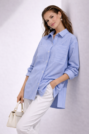Imbracaminte dama - Haine cu suflet - Camasa dama bleo cu dungi si buzunare supradimensionate