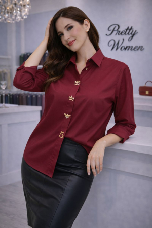 Camasi - Camasa dama bordo din bumbac cu brose detasabile