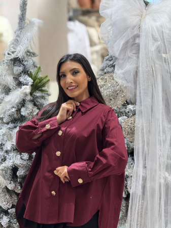 Camasa dama bordo din bumbac cu nasturi supradimensionati aurii [1]