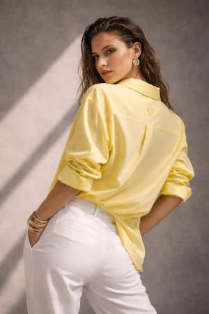 Camasi - Camasa dama galben pal din bumbac