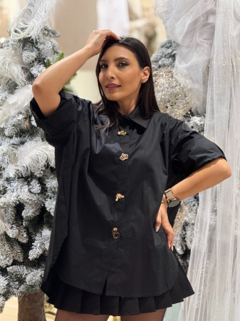 Camasa dama neagra din bumbac cu brose detasabile [4]