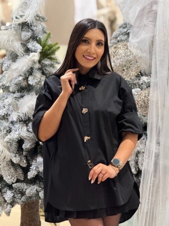 Camasi - Camasa dama neagra din bumbac cu brose detasabile