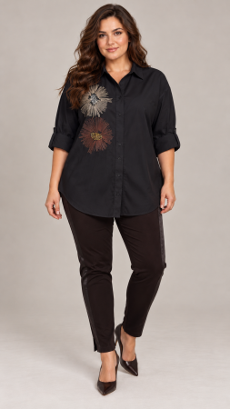 Imbracaminte dama - Haine cu suflet - Camasa dama neagra oversize cu imprimeu doua papadii mari