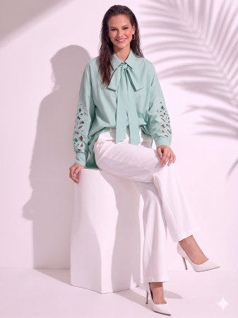 Noutati - Camasa dama verde menta oversized cu decupaj pe maneci