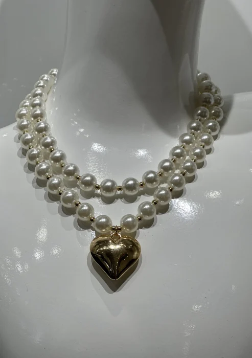 Accesorii dama - Colier cu perle cu inimioara