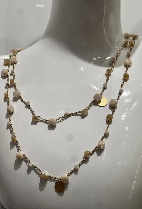 Accesorii dama - Colier lung cu pietricele bej