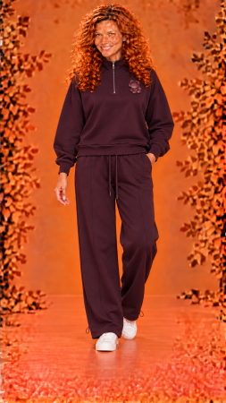 Costum si compleu - Compleu dama bordo din bumbac cu brosa ursulet