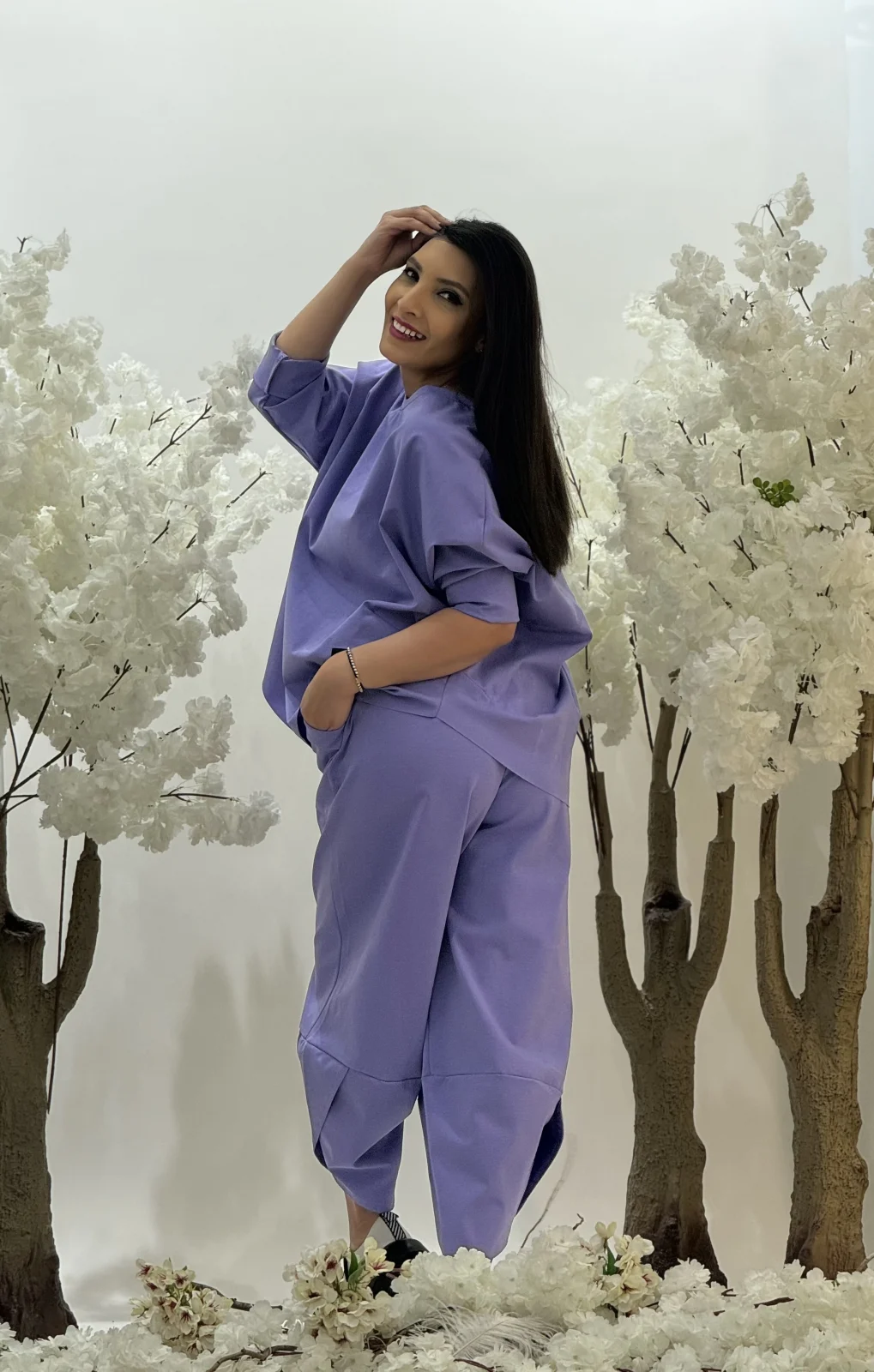 Costum si compleu - Compleu dama mov asimetric din bumbac