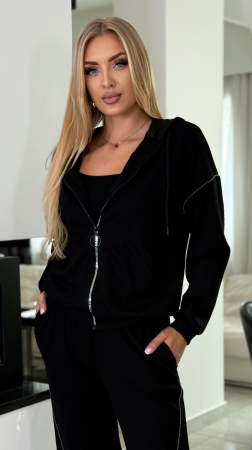 Compleu dama negru cu gluga si fermoar multicolor [1]
