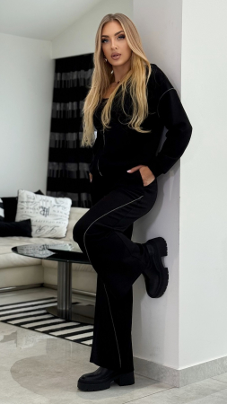 Compleu dama negru cu gluga si fermoar multicolor [5]