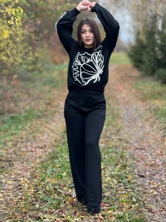 Compleu dama negru tricotat cu imprimeu fluturi [1]