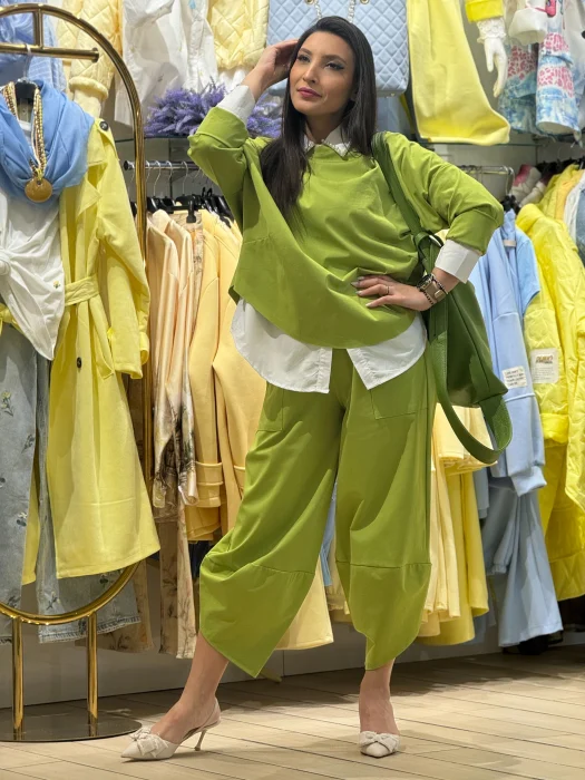 Trening - Compleu dama verde asimetric din bumbac