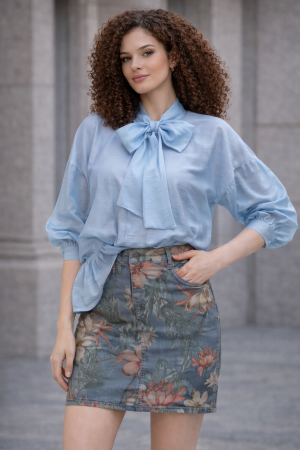 Fusta - Fusta din denim cu doua fete si imprimeu vintage