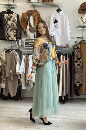 Fusta lunga kaki din tulle [2]