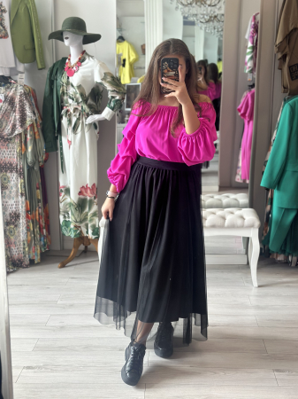 Fusta - Fusta neagra din piele ecologica acoperita cu tulle