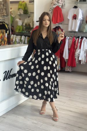 Fusta - Fusta plisata neagra cu buline albe